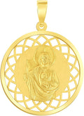 Jewelry America 14k Yellow Gold Round Open Ornate Miraculous Medal of Saint Jude Thaddeus the Apostle Pendant (1')