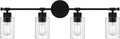 Quoizel Caputo Bath Vanity Lights, 32 Inch 4-Light Matte Black Lighting Fixtures Over Mirror, Clear Ribbed Glass, 100W, Modern Industrial Wall Mount Light for Bathroom, Dresser or Sink