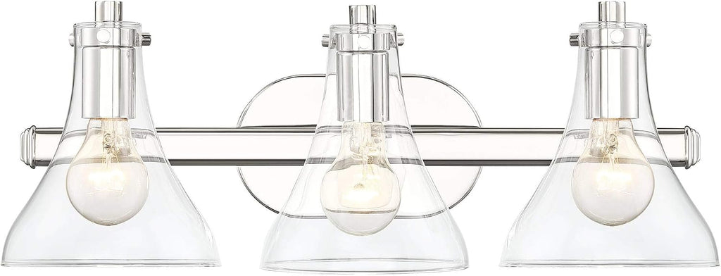 Possini Euro Design Sorren Industrial Modern Wall Light Polished Chrome Silver Hardwired 20 1/2' 3-Light Fixture Curving Clear Glass Shade for Bedroom Bedside Bathroom Vanity Living Room Hallway