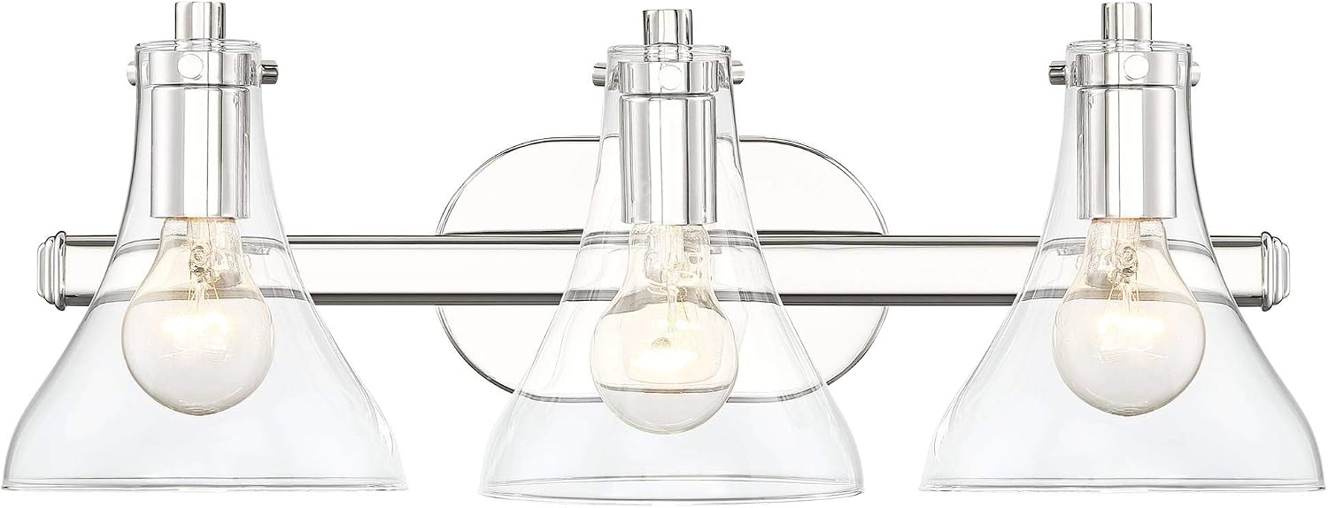 Possini Euro Design Sorren Industrial Modern Wall Light Polished Chrome Silver Hardwired 20 1/2' 3-Light Fixture Curving Clear Glass Shade for Bedroom Bedside Bathroom Vanity Living Room Hallway