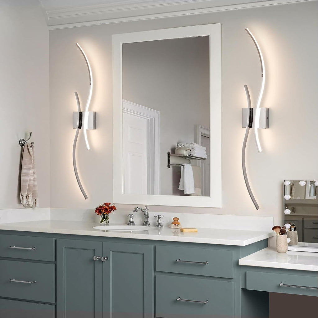 CANEOE Modern Wall Sconce Set of, 5CCT Dimmable Indoor Led Wall Sconce Lighting Set of 2, 31.5 Inch Wall Light Fixtures, Chrome Led Wall Lamps for Living Room Bedroom Bathroom Hallway