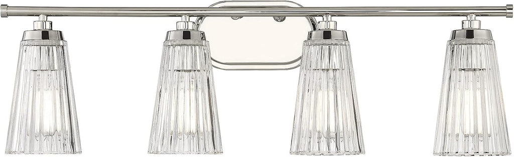 Savoy House 8-1745-4-109 Chantilly Vintage Traditional Clear Ribbed Glass Bathroom Vanity Light, 4-Light 240 Total Watts, 10' H x 31' W, Polished Nickel