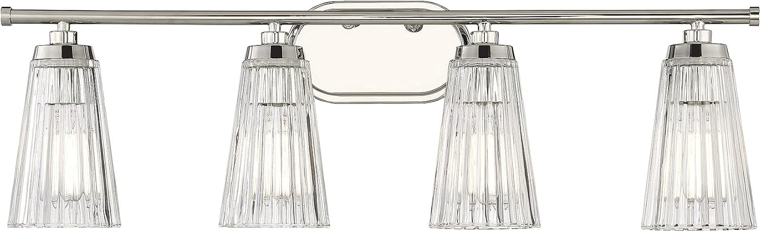 Savoy House 8-1745-4-109 Chantilly Vintage Traditional Clear Ribbed Glass Bathroom Vanity Light, 4-Light 240 Total Watts, 10' H x 31' W, Polished Nickel