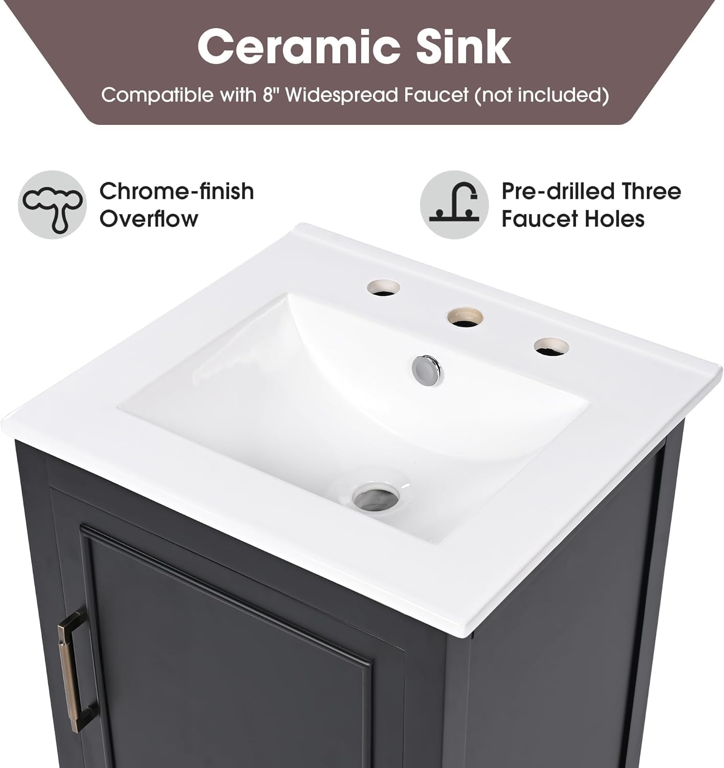 Bellemave 20-inch Bathroom Vanity with Ceramic Sink Combo Set, Solid Wood Frame Bathroom Storage Cabinet with Drawer and Soft Closing Cabinet Door with Storage Rack, Black