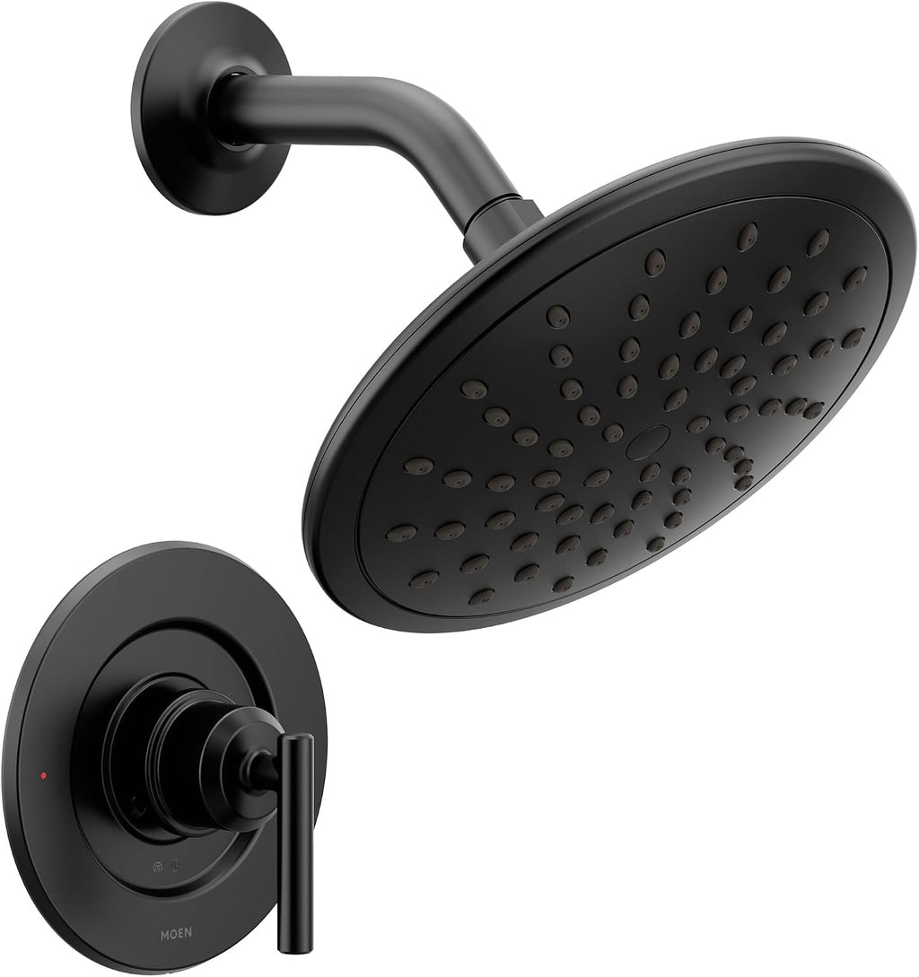 Moen Gibson Posi-Temp Pressure Balancing Modern Shower Trim with 8-Inch Eco-Performance Rainshower Head, Valve Required, Matte Black, T3002EPBL