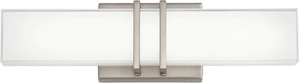 Possini Euro Design Exeter Modern Art Deco Wall Mount Light LED Brushed Nickel Silver Metal 17' Wide Vanity Fixture Rectangular Silk Screened Glass Shade Decor for Bathroom Over Mirror House Home
