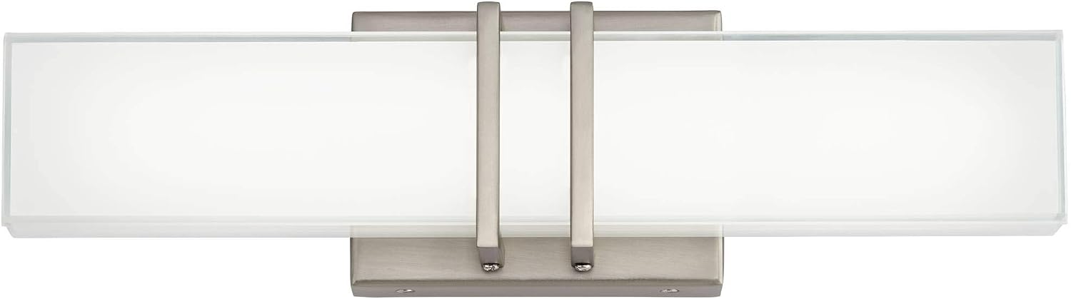 Possini Euro Design Exeter Modern Art Deco Wall Mount Light LED Brushed Nickel Silver Metal 17' Wide Vanity Fixture Rectangular Silk Screened Glass Shade Decor for Bathroom Over Mirror House Home