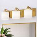 Mecgirn Stainless Steel Milk Glass Vanity Lights for Bathroom, 3 Light Gold Bathroom Light Fixtures Over Mirror, Ceramic E26 Sockets Wall Mounted