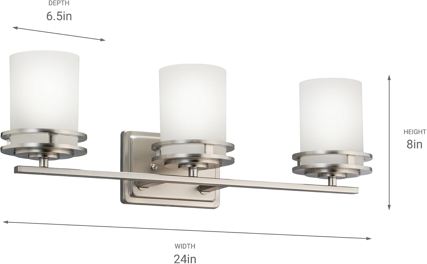 Kichler Hendrik 24' Vanity Light in Brushed Nickel, 3-Light Modern Bathroom Vanity with Satin Etched Cased Opal Glass, (24' W x 8' H), 5078NI