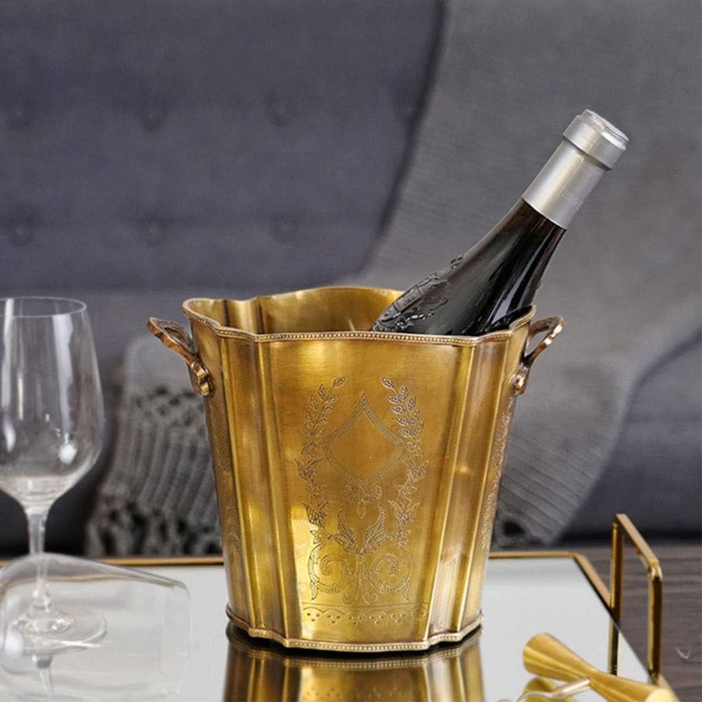 Ice Bucket Hand-Carved Bucket Brass Buckets Champagne Wine Vintage Set Great for Home Bar Chilling Beer Cooler