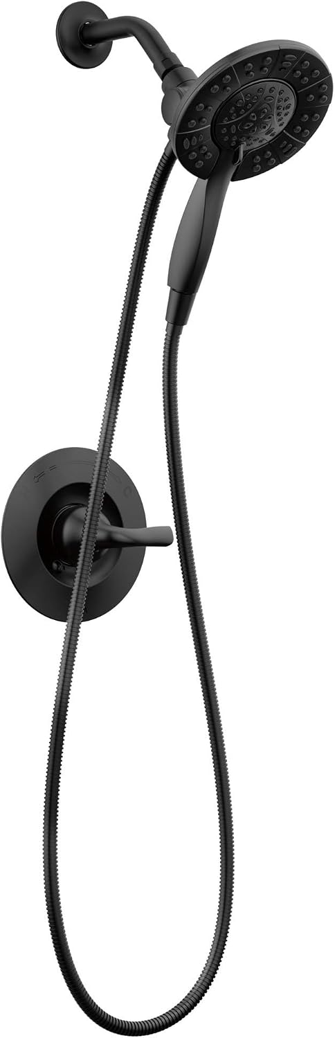 Delta Arvo 14 Series Matte Black Shower Faucet Set with In2ition 2-in-1 Dual Shower Head with HandHeld Spray Combo, Valve Trim Kit, Matte Black 142840-BL-I (Valve Included)