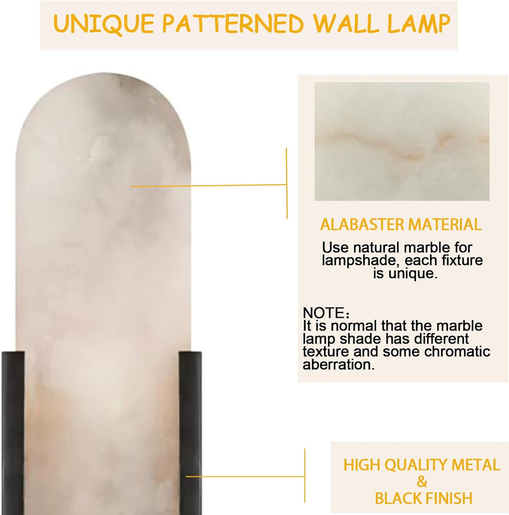 Black Modern Wall Sconces for Living Room, Marble Sconce Wall Light Fixtures for Bedroom, Alabaster Sconce Lighting for Entryway Bathroom, 1 Pack
