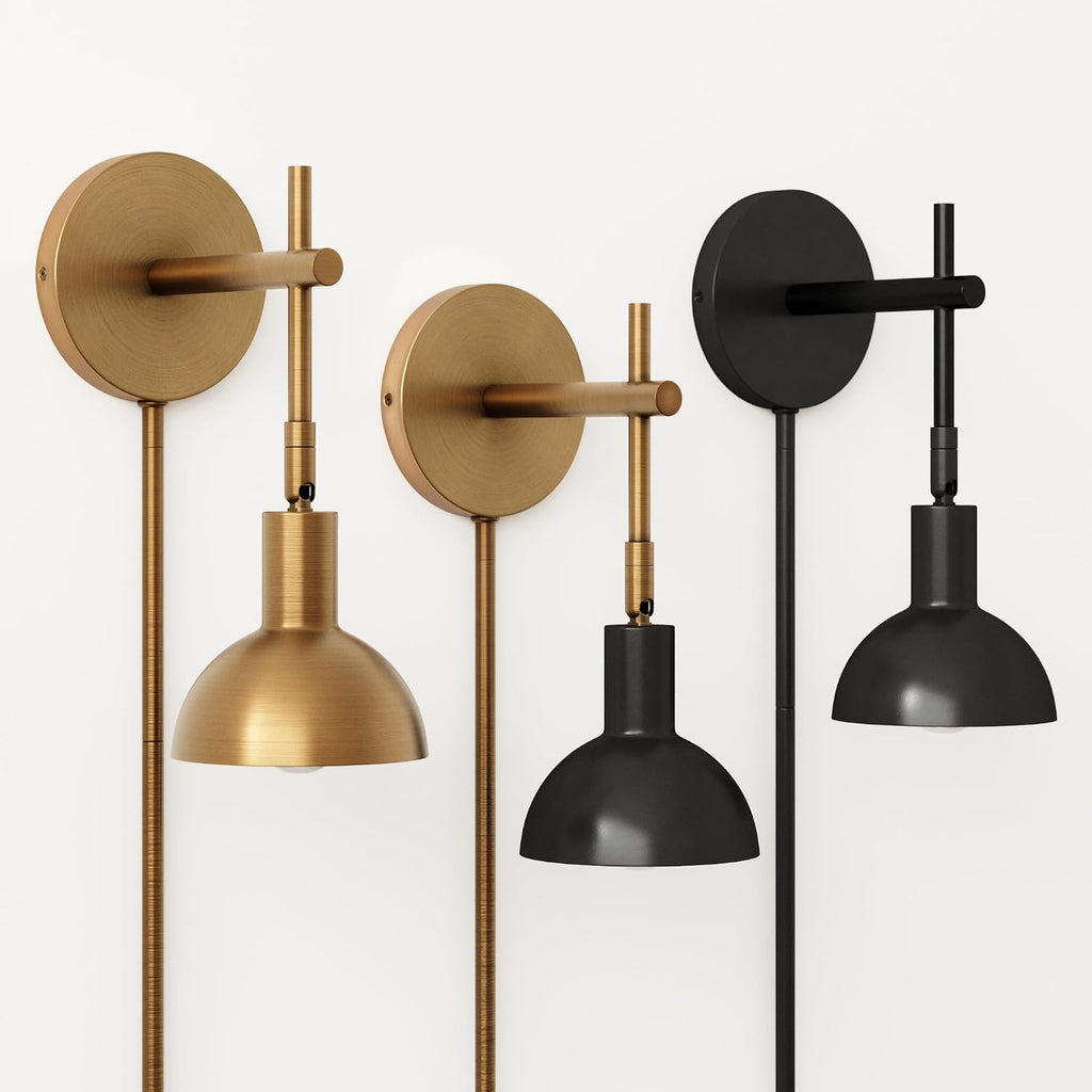 Nathan James Tamlin Wall Light Fixture, Wall Mounted 1-Light Lamp, Plugin Sconce with On/Off Switch for Living Room, Reading Nook or Bedroom, Vintage Brass/Matte Black, Set of 2