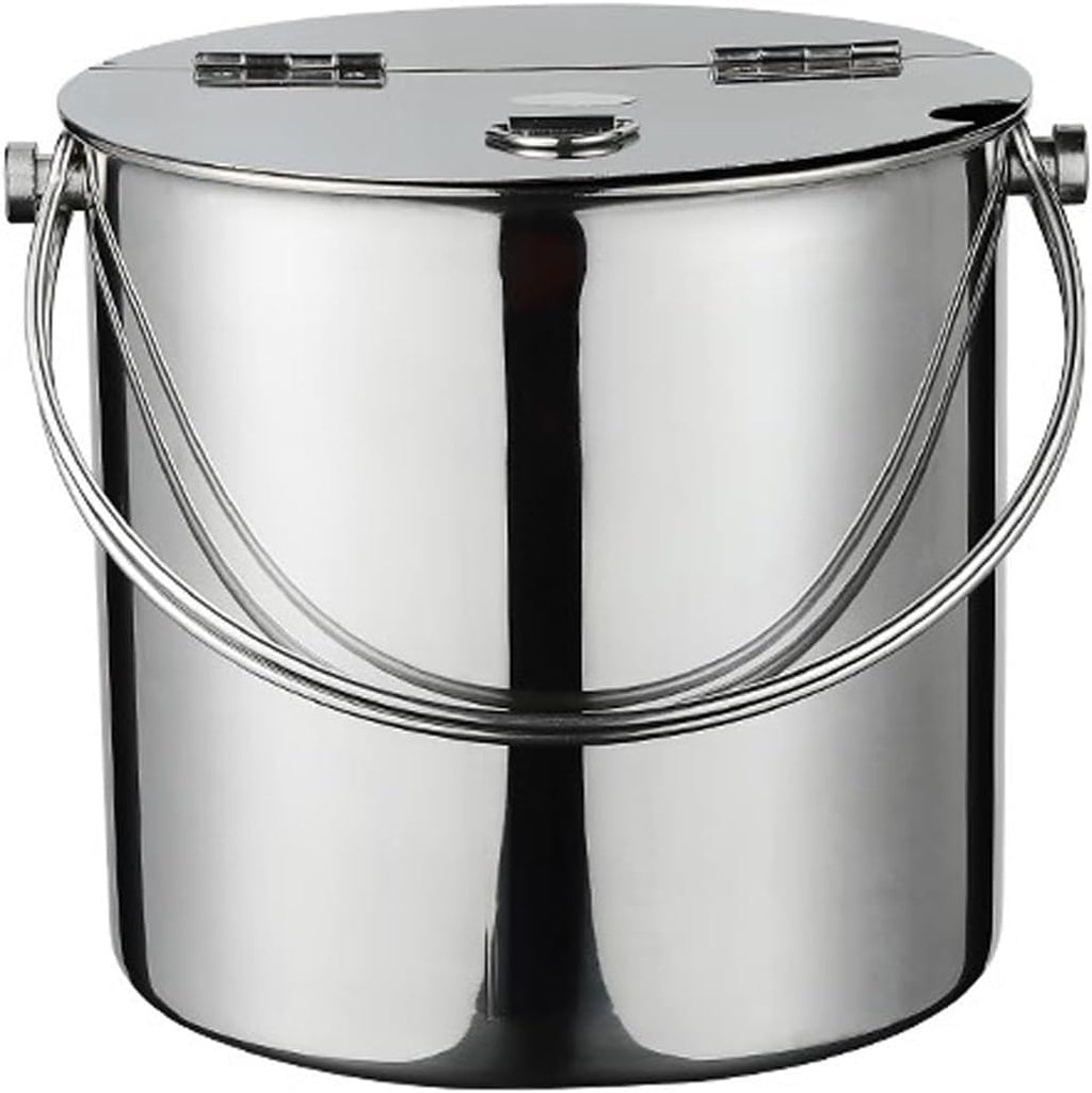 Ice Container Thickened Stainless Steel Type Ice Bucket with Flip Lid and Carry Handle Business and Family Party Metal Ice Bucket Beverage Tub Ice Bucket Champa