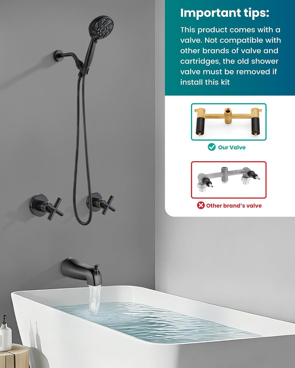 gotonovo 2 Handles Tub Shower Faucet Set,Bathtub Faucet Set with 6 Modes Handheld Spray Shower System with Tub Spout,Shower Head and Handle Set Shower Fixture Wall Mount Oil Rubbed Bronze