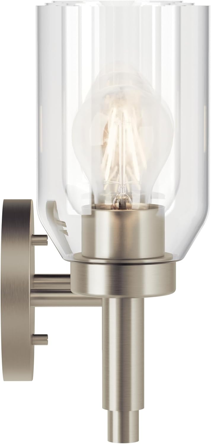 Kichler Madden 3-Light Bathroom Vanity Light Fixture with Clear Glass in Brushed Nickel, Modern Wall Mount for Mirror Lighting Over Vanity (10.5 in x 24 in), 55185NI