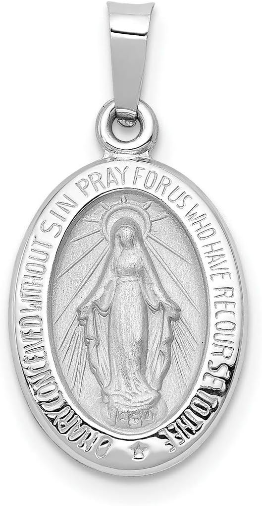 14k Gold Virgin Mary Miraculous Medal Pendant - Oval Mother Mary Necklace Charm with Sacred Words - Handcrafted Religious Jewelry Made in USA - Traditional Catholic Design