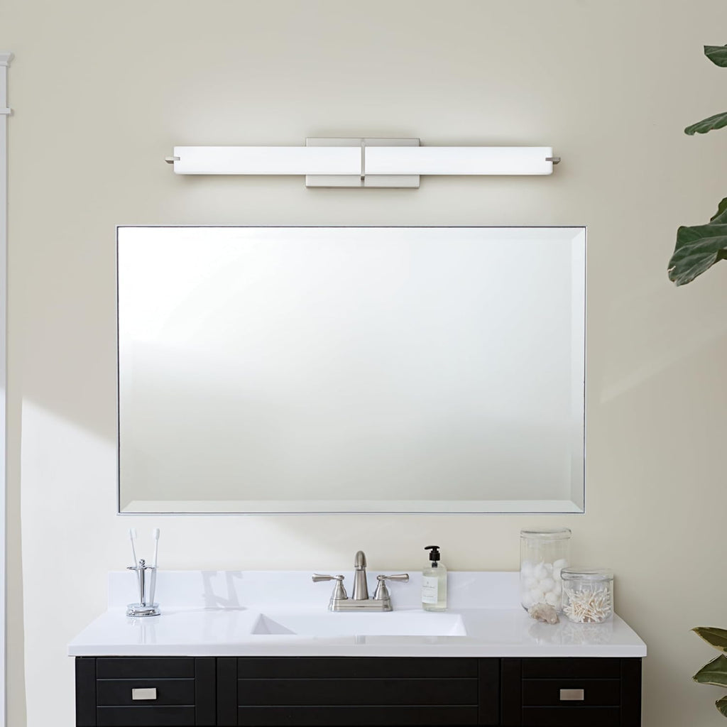 Kichler 37.5' LED Linear Bath Vanity Light Fixture with White Acrylic Diffuser in Brushed Nickel for Bathroom Lighting over Mirror (37.5' x 4.75' x 4.5'), 11147NILED