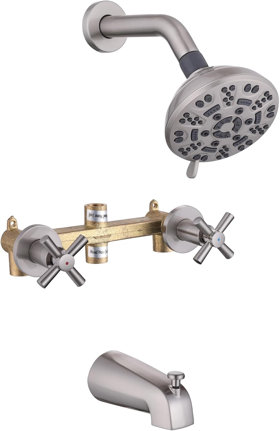 2 Handles Shower Faucet Set with Tub Spout Bathtub Shower Faucet Combo Set Shower System Complete Tub and Shower Trim Kit Wall Mounted Shower Fixtures Brushed Nickel