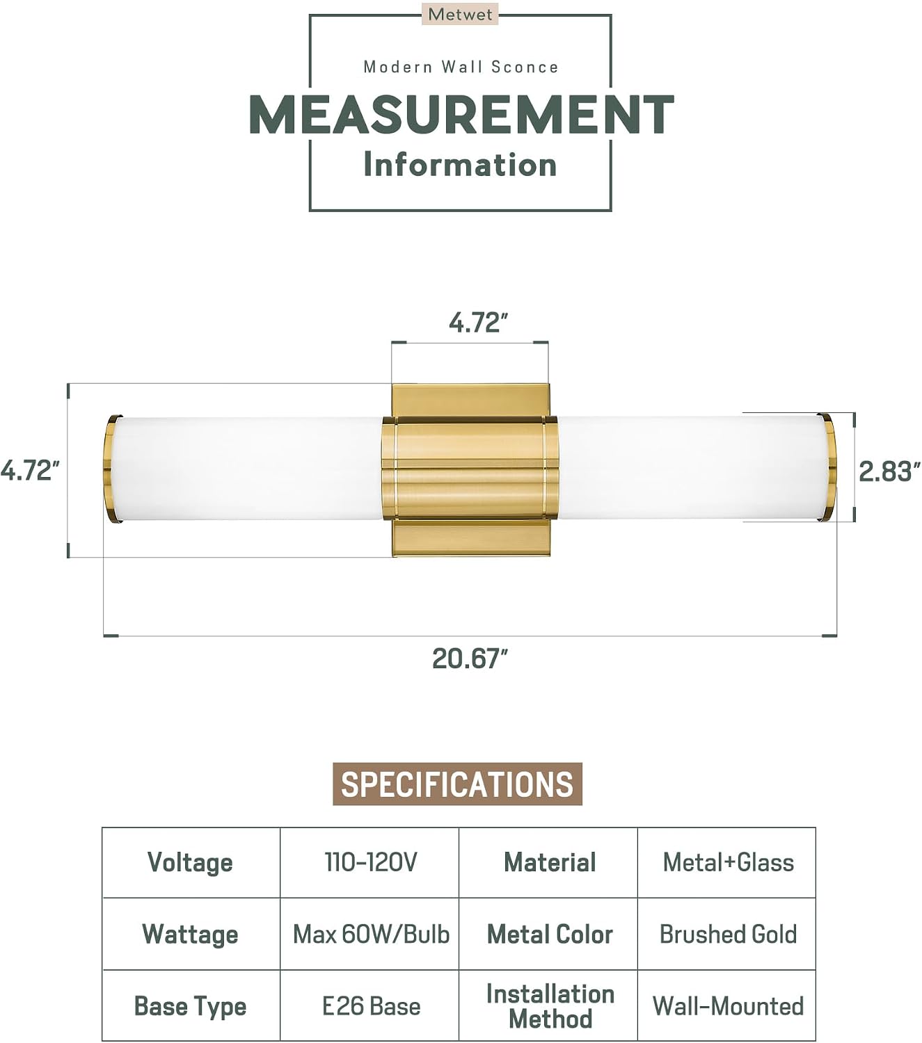 Bathroom Light Fixtures Set of 2, 2 Light Vanity Lights for Mirror with Milk Glass Shade, Up and Down Wall Sconces for Bathroom Bedroom Hallway, Brushed Gold, VL834-BG-ML-2PK