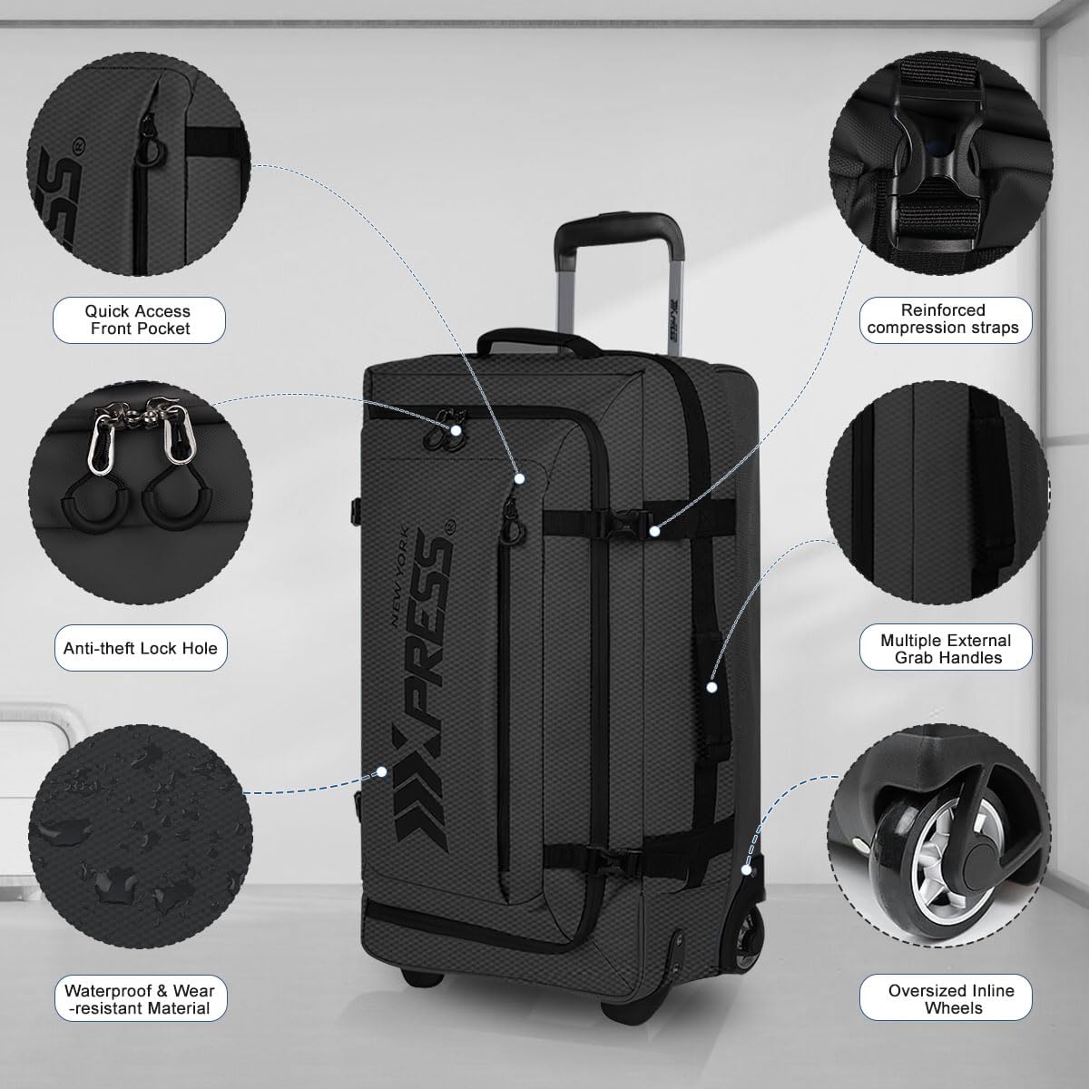 30'' Expandable Rolling Duffle Bag with Wheels,Expandable For Up to 15% More Space,Rolling Duffle Bag w/Handle,Carry on Luggage Travel Duffle Bags for Man Women#Black