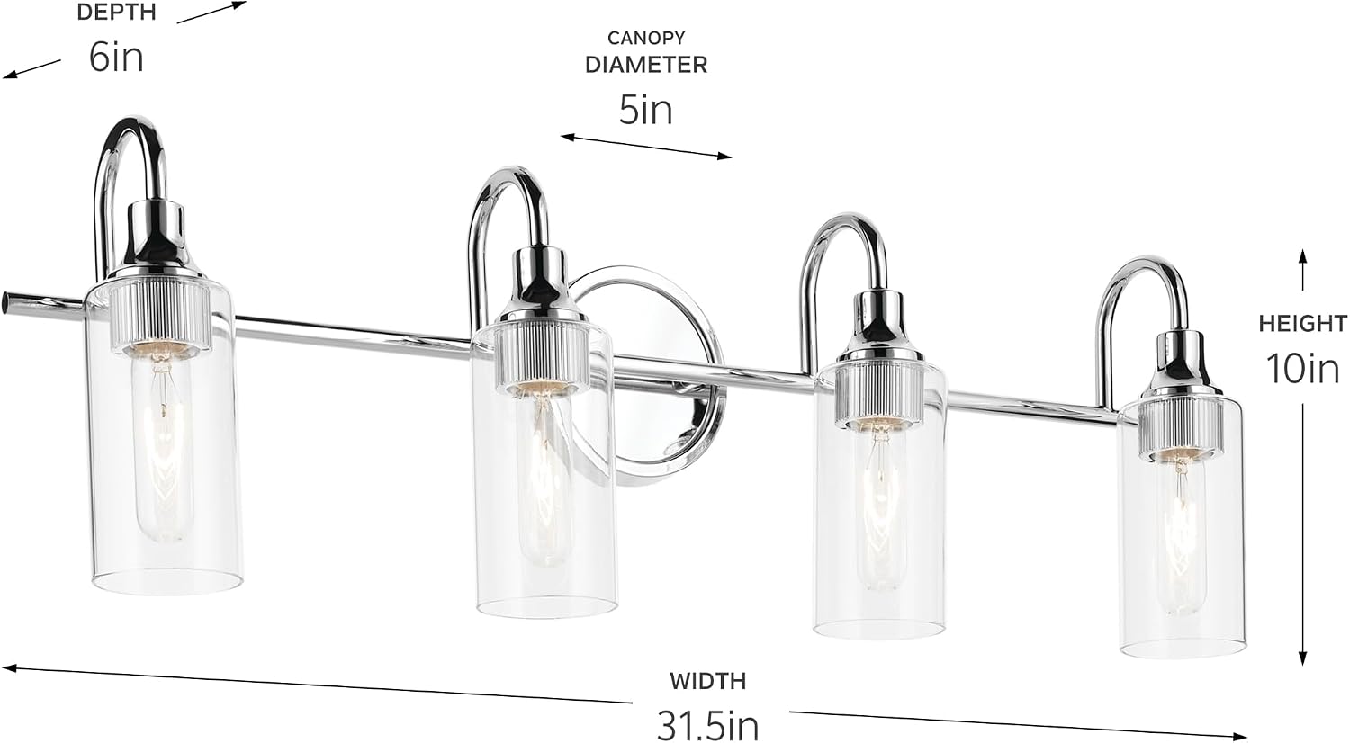 Kichler Kavi 4-Light Bathroom Vanity Light Fixture 31.5' Modern Chrome Finish with Clear Glass Over Mirror, Damp Rated for Powder Room and Bath (31.5' W x 10' H), 55212CH