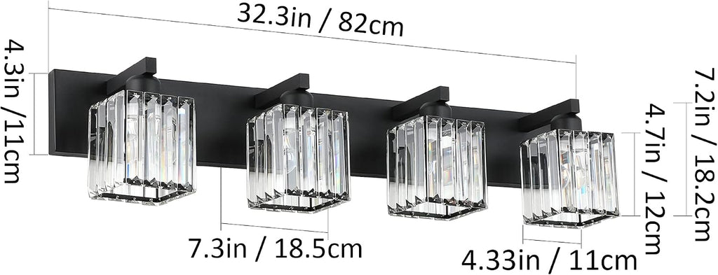 Aipsun Black Light Fixtures Bathroom Vanity Light Crystal Modern Vanity Light for Bathroom 4 Light (Exclude Bulb)