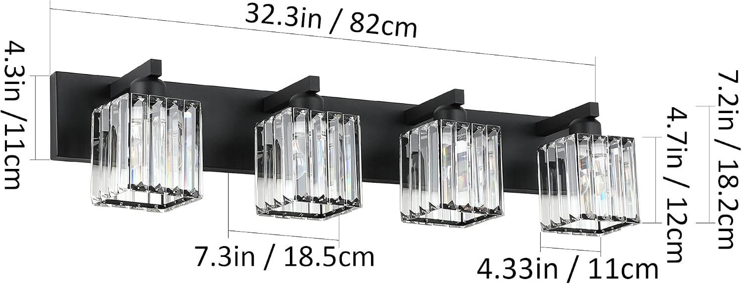 Aipsun Black Light Fixtures Bathroom Vanity Light Crystal Modern Vanity Light for Bathroom 4 Light (Exclude Bulb)