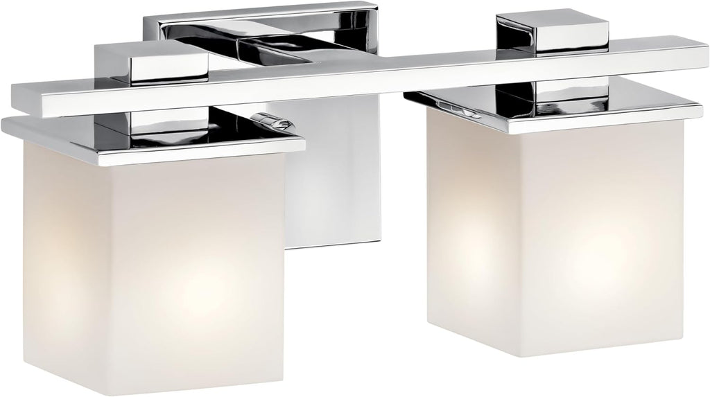 Kichler Tully 15' Vanity Light in Chrome, 2-Light Modern Bathroom Light with Satin Etched Cased Opal Glass, (15' W x 6.5' H), 45150CH
