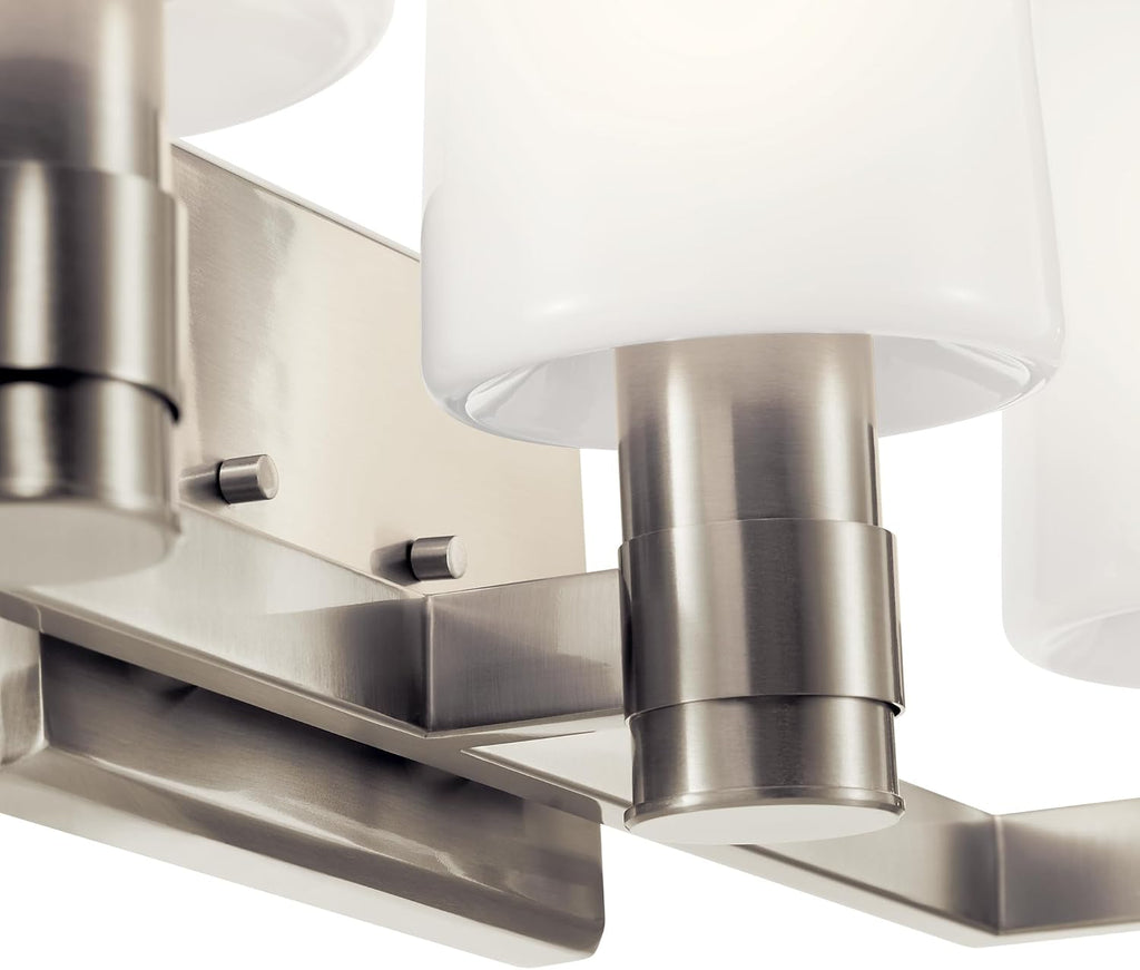 Kichler Adani 3-Light Vanity Light Fixture, Modern Bathroom Vanity Light with Opal Glass in Brushed Nickel for Bathroom or Powder Room Wall Mount (8.25' x 24'), 55176NI