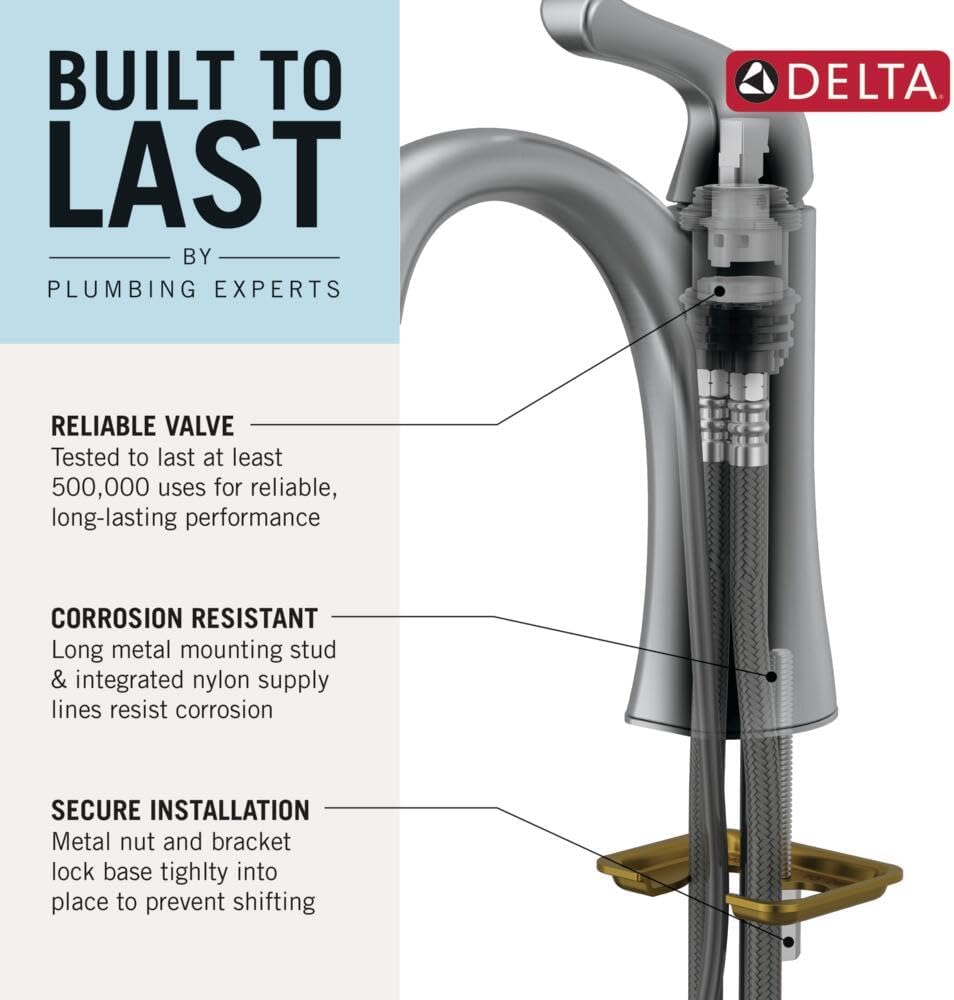Delta Arvo Matte Black Bathroom Faucet 1 Hole, Single Hole Bathroom Sink Faucet for Vanity, Push-Pop Drain Assembly, Matte Black 15840LF-BL