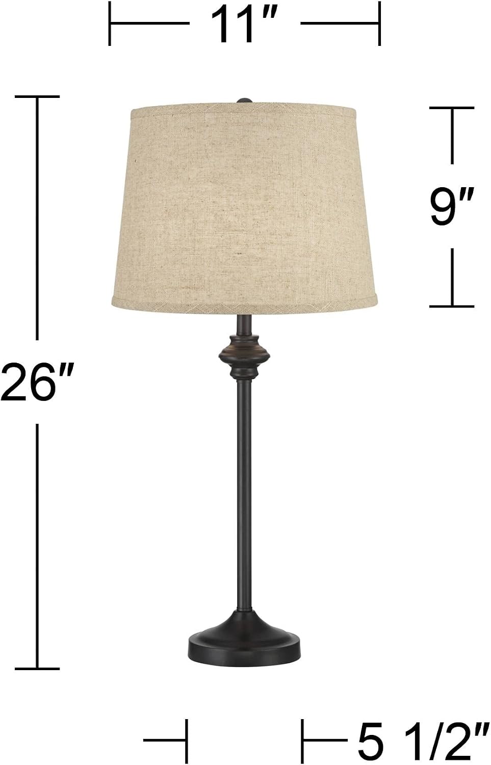 360 Lighting Lynn 26' Tall Skinny Buffet Modern Table Lamps Set of 2 Black Finish Metal Burlap Linen Shade Living Room Bedroom Bedside Nightstand House Office Home Reading Kitchen Entryway Console