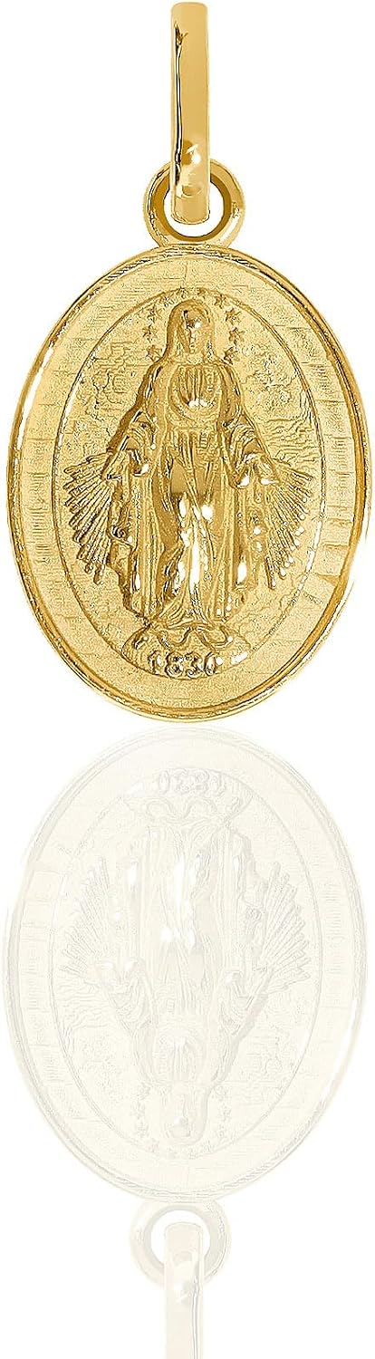 forme di Lucchetta -small 14K Gold Miraculous Medal Pendant - Fine Italian Catholic Jewelry - Charm for Blessed Mother Necklace