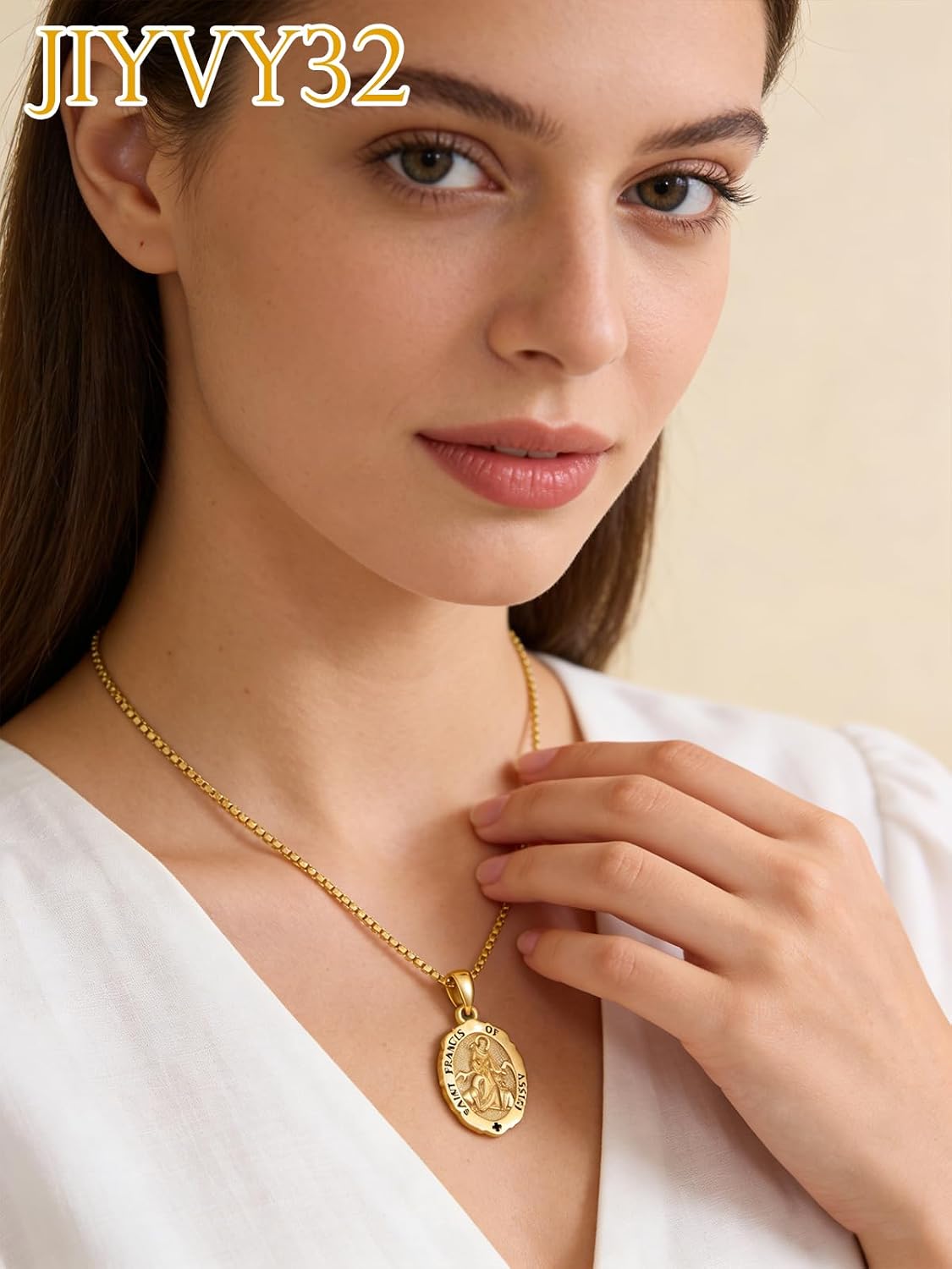 14K Gold Saint Medal Necklace for Women, Catholic Patron Saint Pendant Necklace, Christian Religious Jewelry Gift for Confirmation Baptism Communion Christmas Birthday