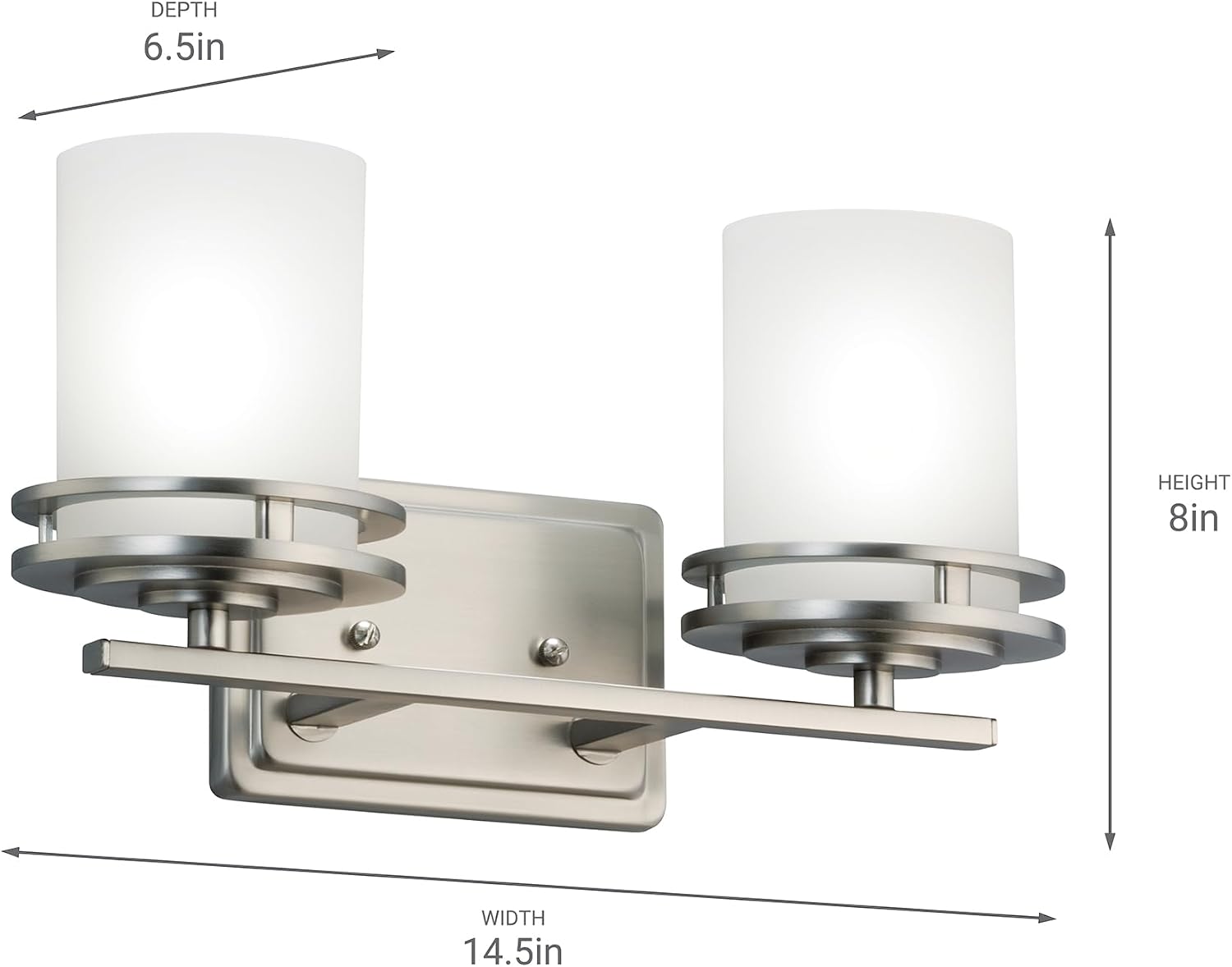 Kichler Hendrik 14.5' 2 Light Vanity Light with Satin Etched Cased Opal Glass Brushed Nickel
