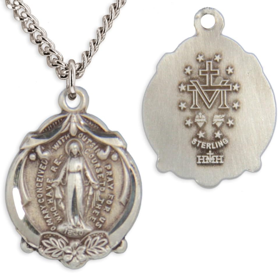 Heartland Girl's Sterling Silver Scroll Ribbons Miraculous Medal USA Made + Chain Choice