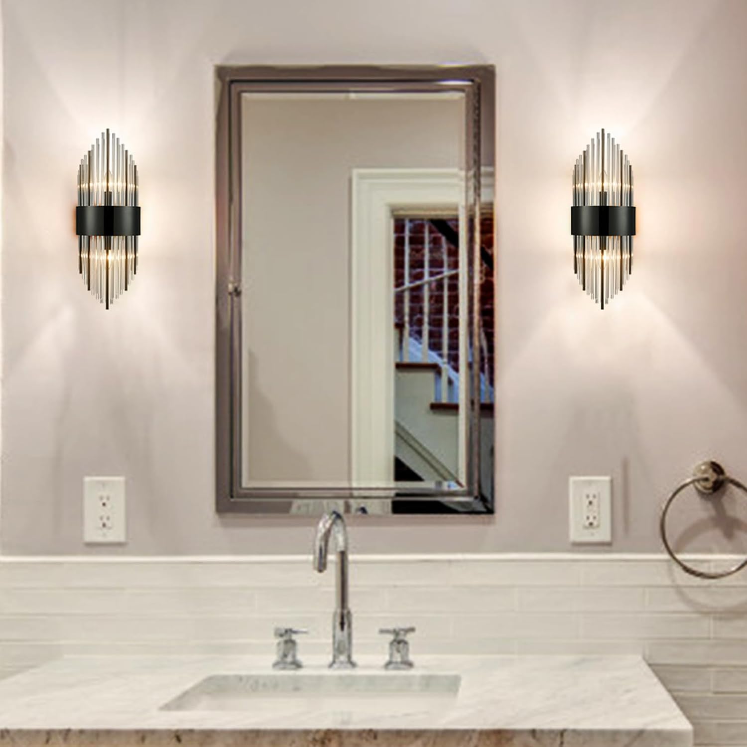 SAMTEEN Modern 2-Light Crystal Wall Sconces Set of Two Black Glass Bathroom Wall Light Fixtures Luxury Crystal Sconces Wall Decor for Bedroom Hallway Entryway