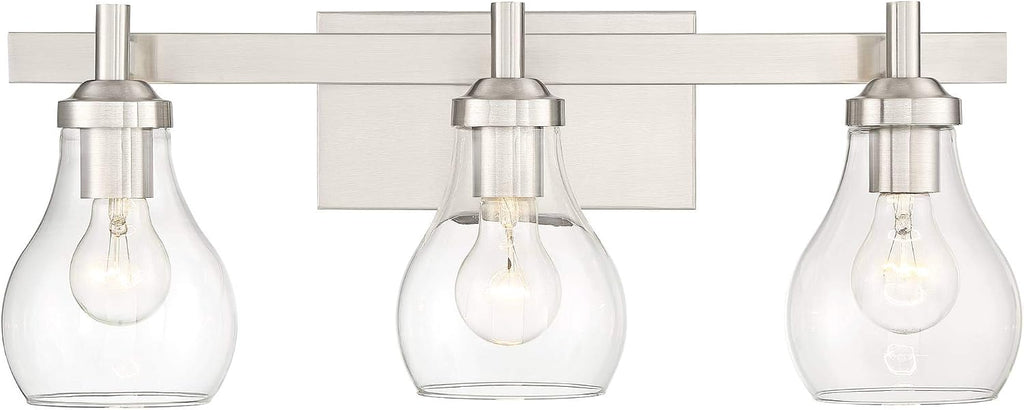Possini Euro Design Danvers Modern Wall Mount Light Brushed Nickel Silver Hardwired 21' Wide 3-Light Fixture Clear Glass Globe Shade for Bathroom Vanity Mirror House Home Room Decor