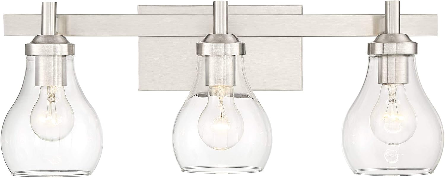 Possini Euro Design Danvers Modern Wall Mount Light Brushed Nickel Silver Hardwired 21' Wide 3-Light Fixture Clear Glass Globe Shade for Bathroom Vanity Mirror House Home Room Decor