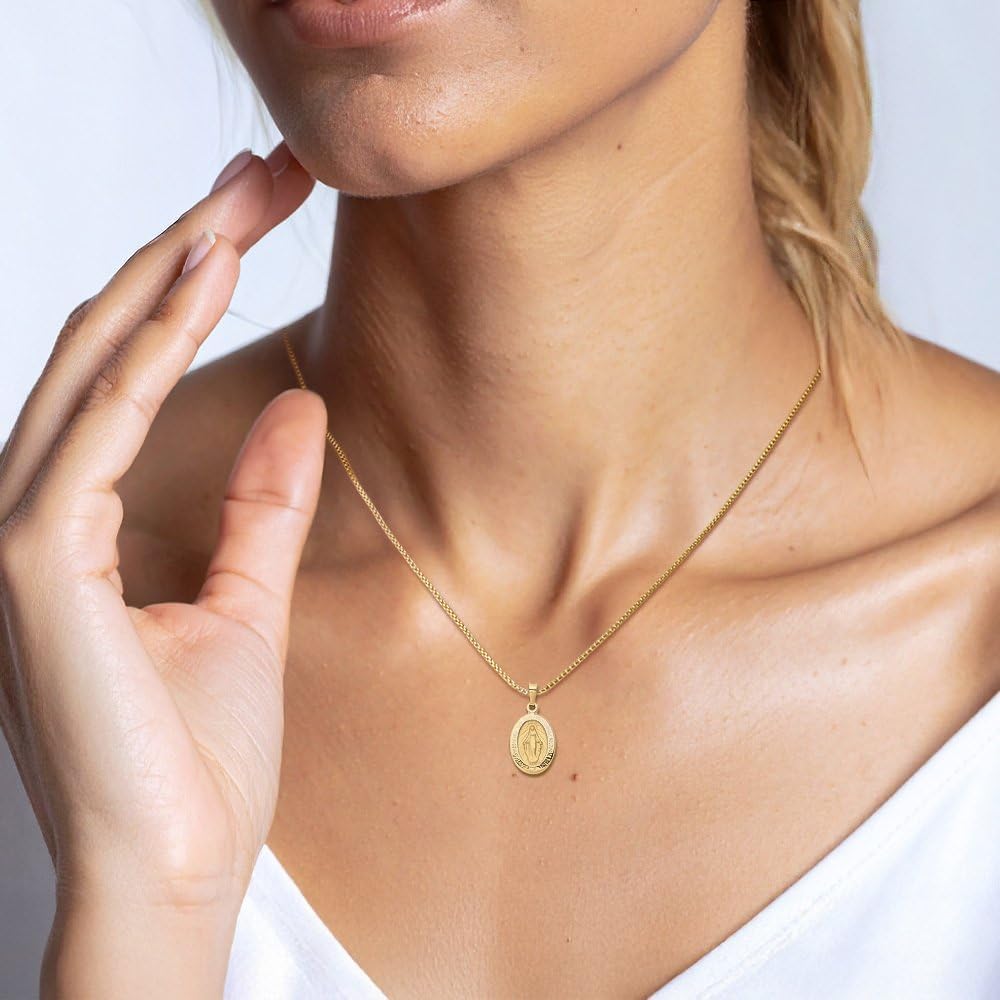 IceCarats 14K Yellow Gold Medium Oval Our Lady of Grace Miraculous Medal, Virgin Mary Pendant Necklace 23mm 7/8 inch Lightweight, Polished, Satin For Her