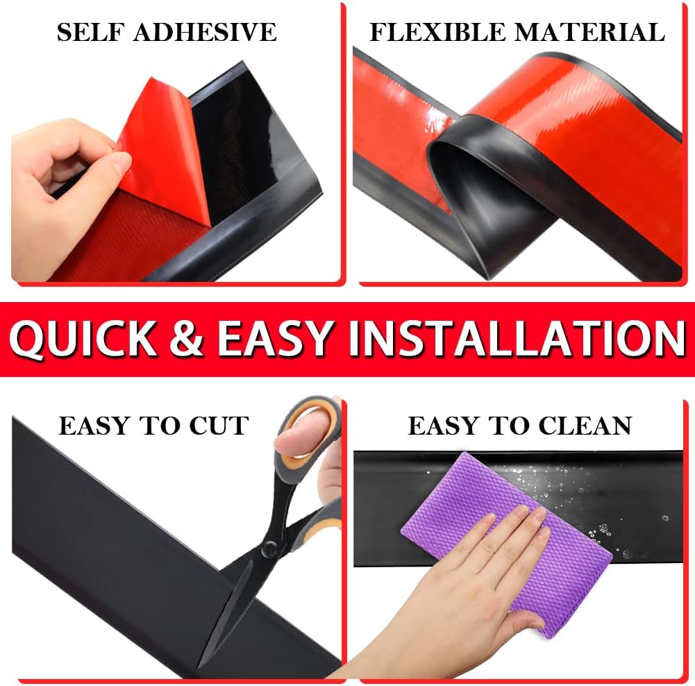 Vinyl Wall Base Baseboard Molding Trim 6' Flexible Self Adhesive Rubber Wall Base Moulding Trim Peel and Stick Design, 6 Inch x 40 Feet, Black