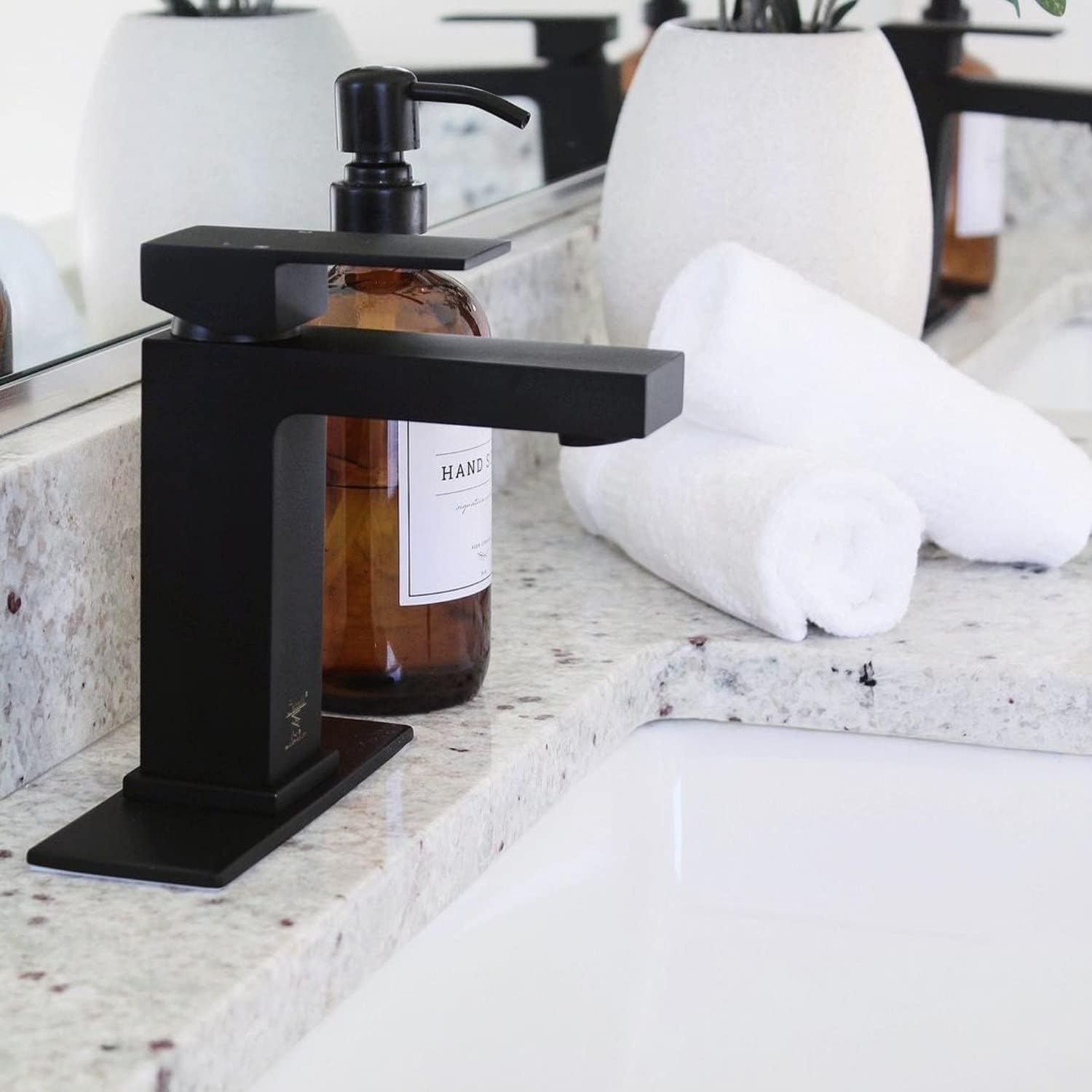 Lava Odoro Matte Black Bathroom Faucet 1 Hole, Modern Single Hole Bathroom Sink Faucet for Vanity with Pop up Drain Assembly, Deck Plate Included, 1.2 GPM Water Flow, BF307-B