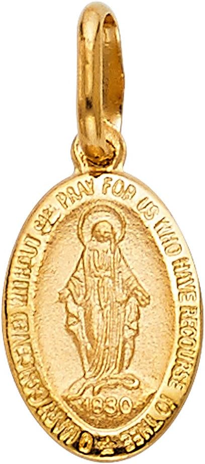 Solid 14K Real Yellow Gold Virgin Mary Miraculous Medal Religious Pendant, 3 Different Size.