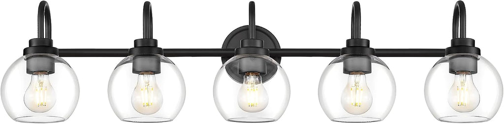 Bathroom Light Fixtures, 5-Light Matte Black Vanity Lights with Globe Clear Glass, 35 Inch Modern Vanity Lighting Fixtures Over Mirror, AD-22280-5W-BK