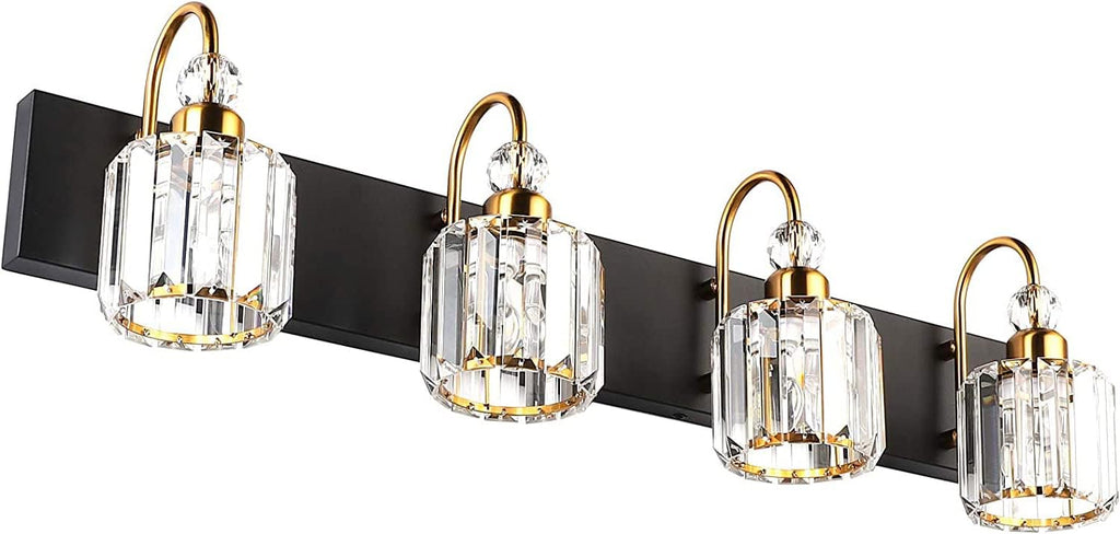 Ralbay LED Modern Vanity Lights Fixtures 4 Lights Black Vanity Lights Crystal Modern Matte Black Vanity Lights for Bathroom