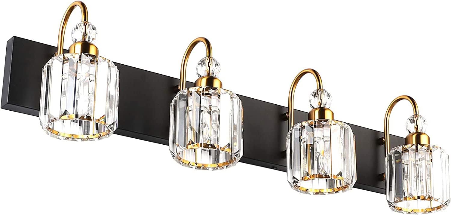 Ralbay LED Modern Vanity Lights Fixtures 4 Lights Black Vanity Lights Crystal Modern Matte Black Vanity Lights for Bathroom