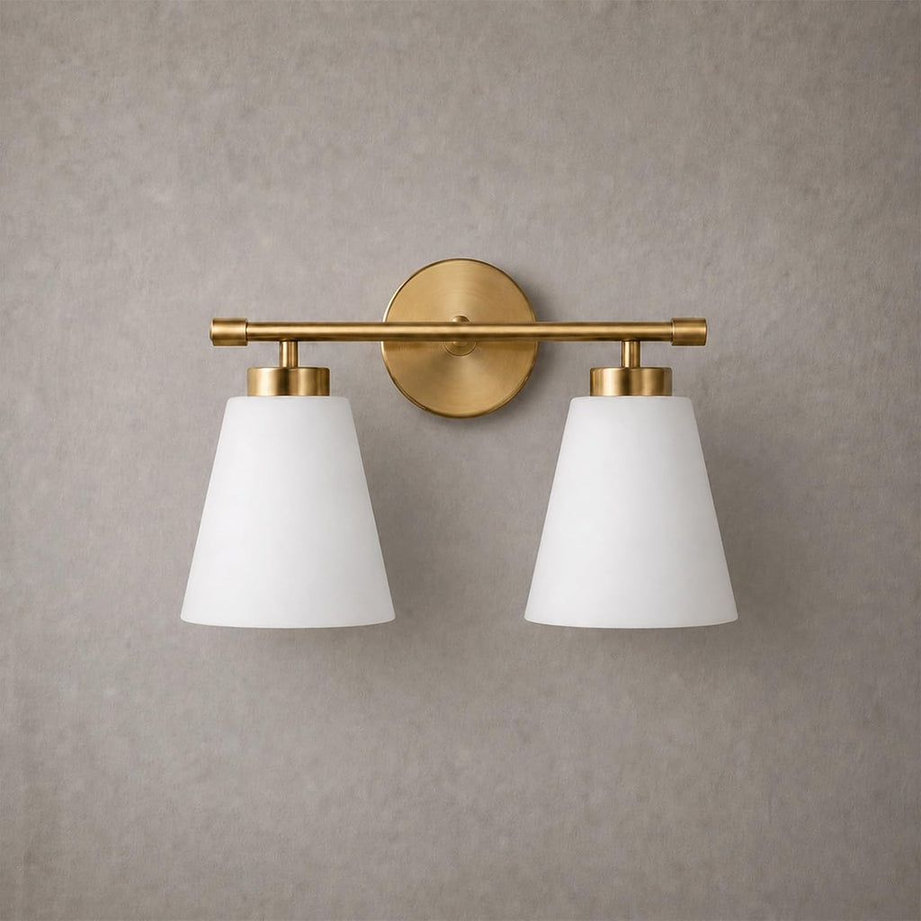 Hamilyeah Gold Bathroom Vanity Light Fixture with Frosted Glass Shade, 2 Light Vanity Lighting Fixture Over Mirror, 2 Bulb Wall Lamps for Bathroom, Restroom, Living Room