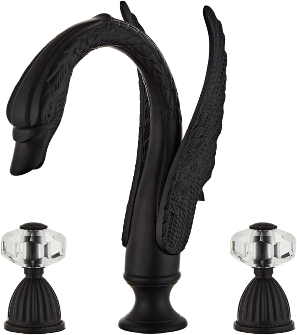Golden Black Ornate Swan Style Bathroom Sink Faucet Combo Deck Mount Sink Mixer Tap Set Hot Cold Water
