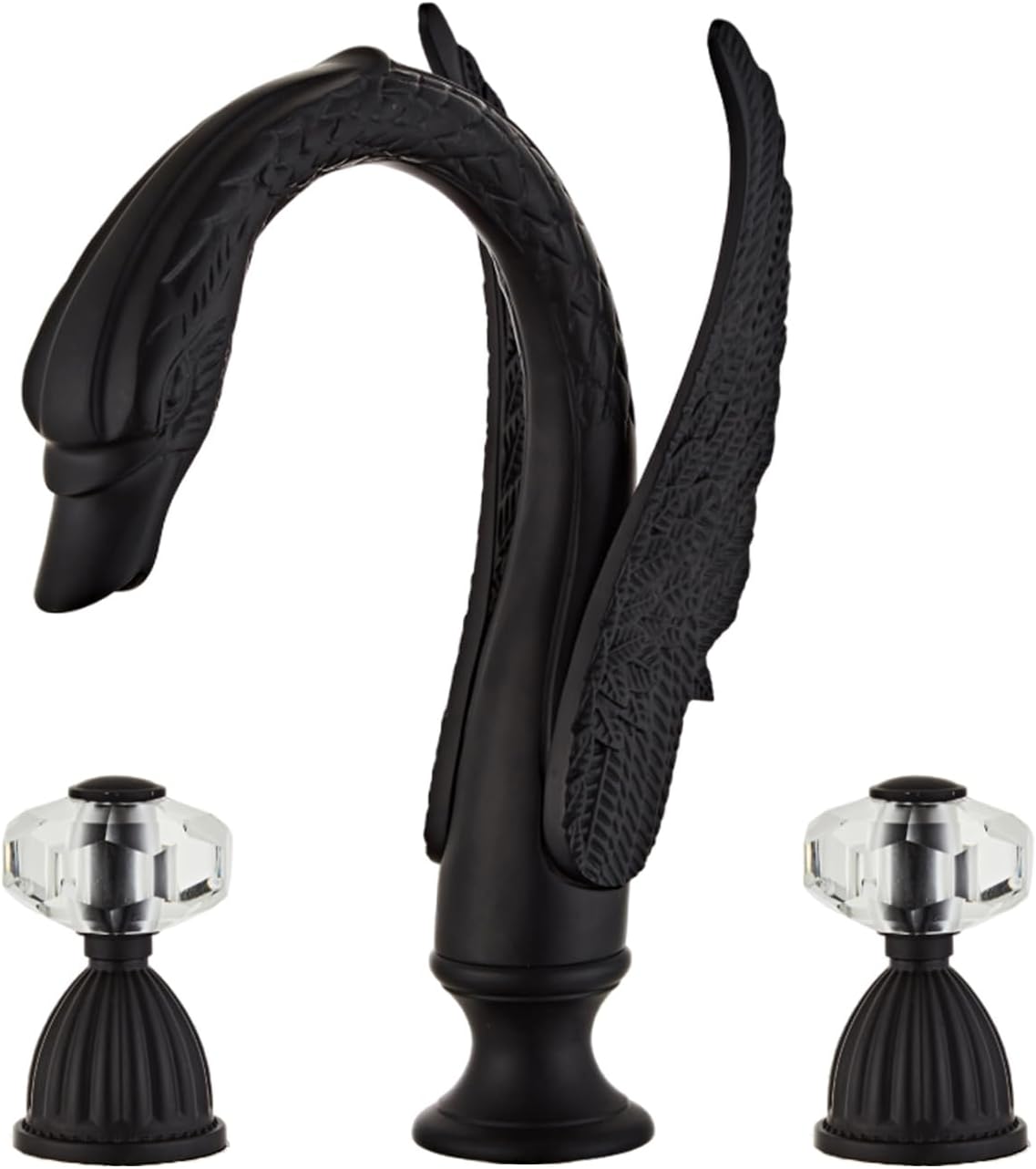 Golden Black Ornate Swan Style Bathroom Sink Faucet Combo Deck Mount Sink Mixer Tap Set Hot Cold Water