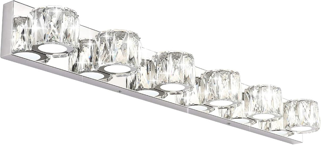 Aipsun 6 Lights 41in Crystal Vanity Lights Over Mirror Long Bathroom Lighting Fixture Modern LED Vanity Light for Bathroom,White Light 6000K